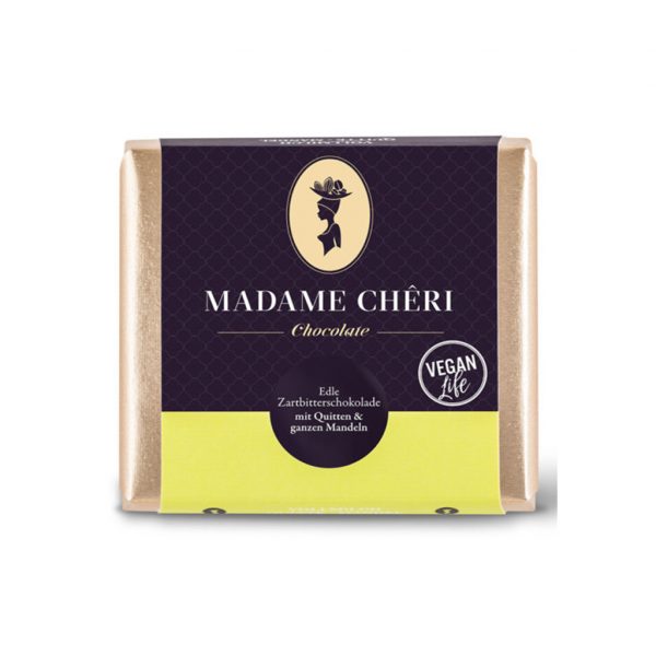 Madame Chêri  Zartbitter-Schokolade mit Quitte & ganzen Mandeln